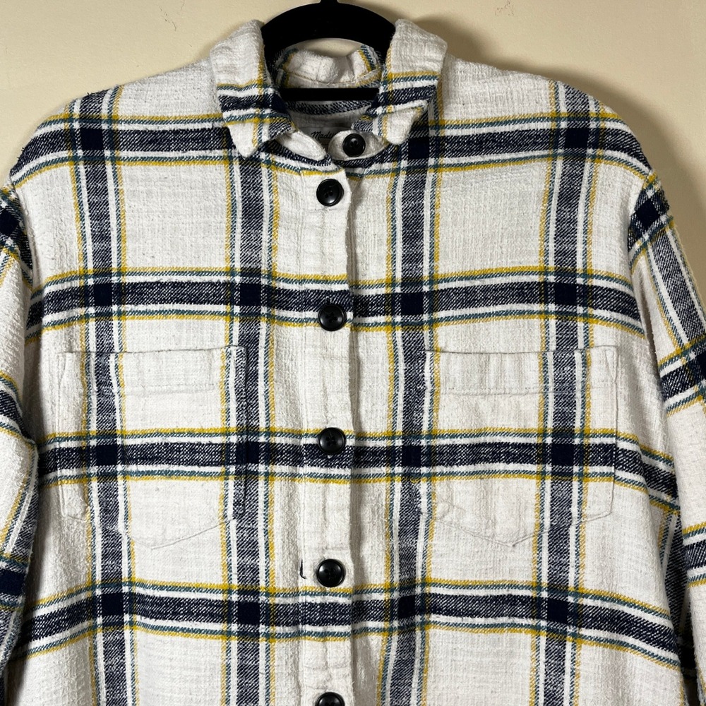 Madewell Oversized Ex-Boyfriend Shirt Caney Plaid Cream Multicolor S Grunge Gorp - Picture 5 of 10
